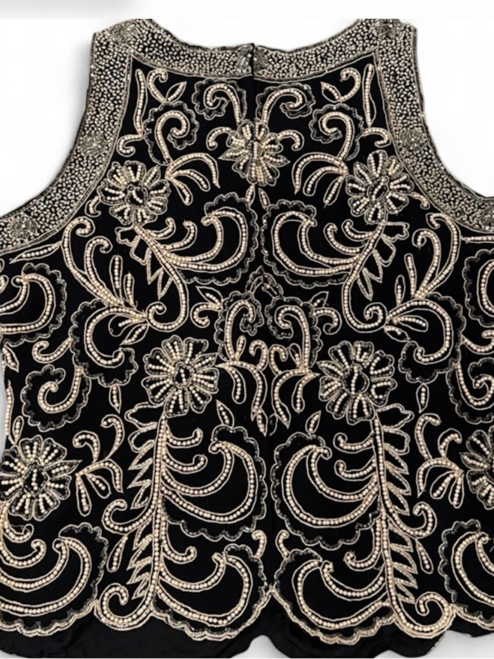 J Kara Black and Gold Beaded Sleeveless Dressy Top - Picture 2 of 3